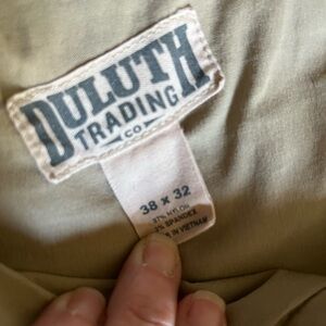Tan Duluth Trading Co Flex Dry on the Fly relaxed cargo pants.  Size 38x32